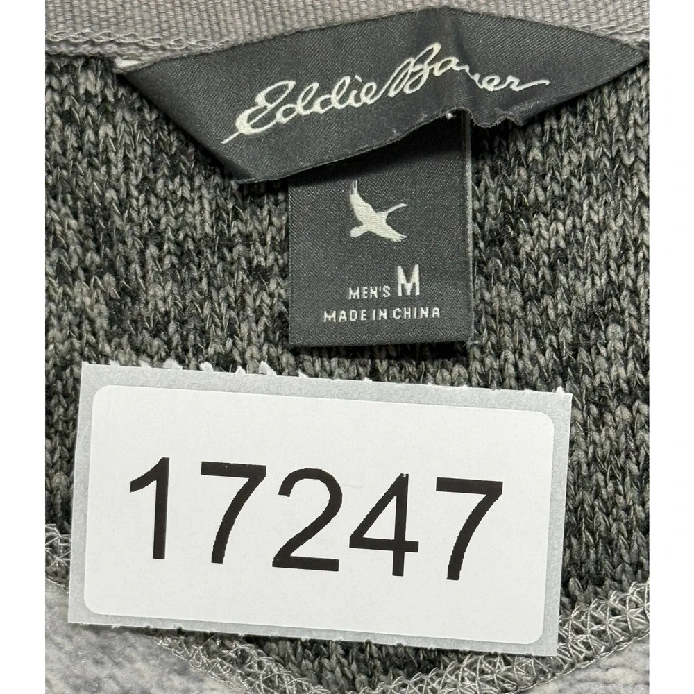 Eddie Bauer Sweater Mens Medium Gray Fleece 1/4‎ Zip Pullover Outdoors Hiking